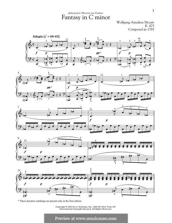 Fantasia for Piano No.4 in C Minor, K.475: For a single performer by Wolfgang Amadeus Mozart