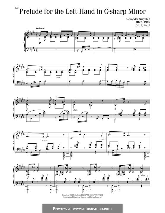 Prelude and Nocturne for the Left Hand, Op.9: No.1 Prelude by Alexander Scriabin