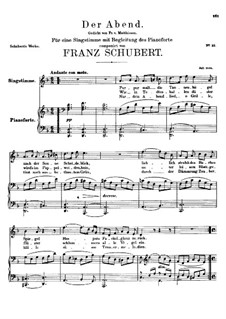 Der Abend (The Evening), D.108: For voice and piano by Franz Schubert
