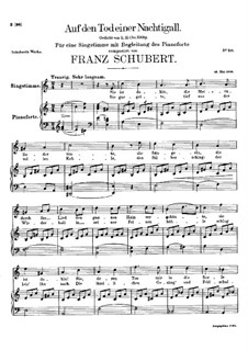 Auf den Tod einer Nachtigall (On the Death of a Nightingale), D.399: For voice and piano by Franz Schubert