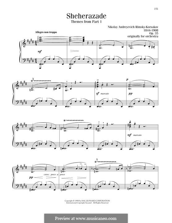 Fragments: Themes from Part 1, for piano by Nikolai Rimsky-Korsakov
