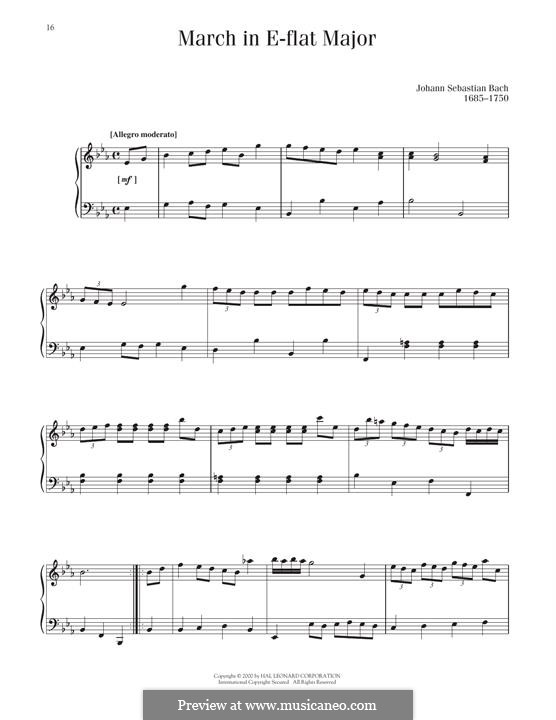 No.23 March in E Flat Major, BWV Anh.127: For piano by Johann Sebastian Bach