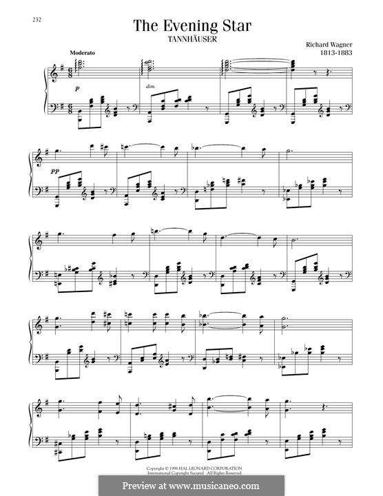 O Star of Eve: For piano by Richard Wagner