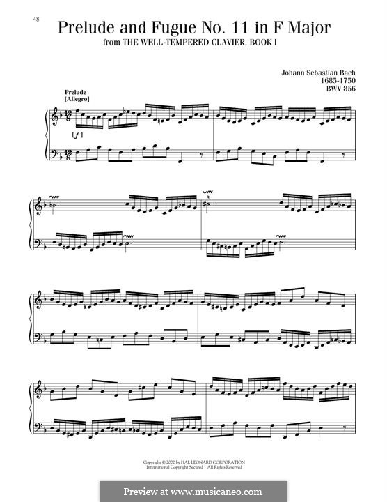 Little Preludes and Fugues: Prelude and Fugue in F Major, for piano, BWV 556 by Johann Sebastian Bach