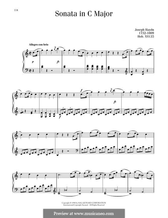 Sonata for Piano No.48 in C Major, Hob.XVI/35: For a single performer by Joseph Haydn