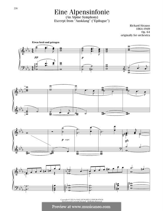 Eine Alpensinfonie, Op.64: For piano by Richard Strauss