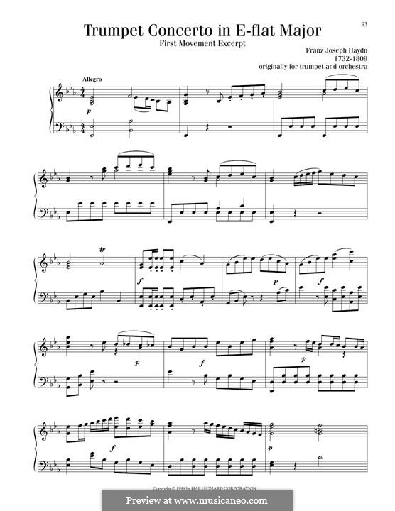 Concerto for Trumpet and Orchestra in E Flat Major, Hob.VIIe/1: Movement I, Excerpt, for piano by Joseph Haydn