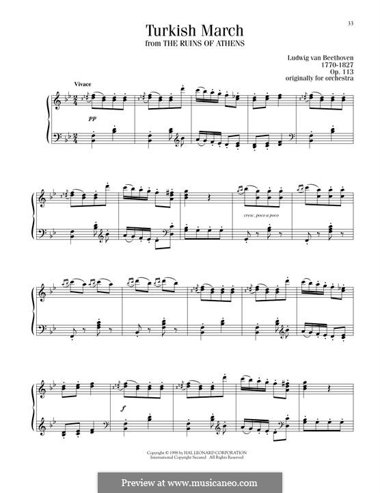 Turkish March: For piano by Ludwig van Beethoven