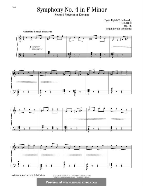 Symphony No.4 in F Minor, TH 27 Op.36: Movement II (Excerpt). Version for piano by Pyotr Tchaikovsky