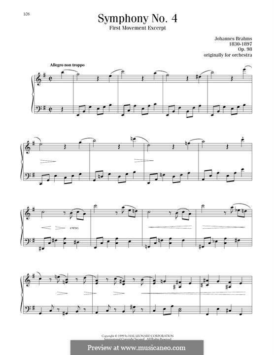 Movement I: Excerpt, for piano by Johannes Brahms