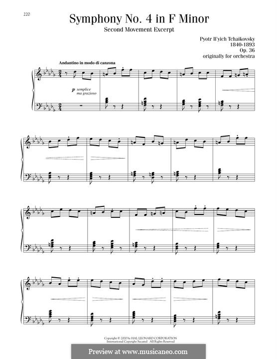 Symphony No.4 in F Minor, TH 27 Op.36: Movement II (Excerpt). Version for piano by Pyotr Tchaikovsky