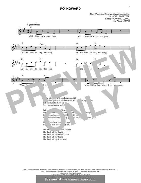 Po' Howard (Lead Belly) by H. Ledbetter sheet music on MusicaNeo