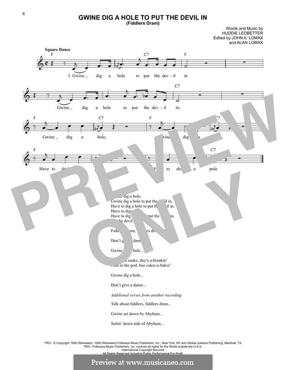Gwine Dig A Hole To Put The Devil In (Fiddlers Dram) Lead Belly: Gwine Dig A Hole To Put The Devil In (Fiddlers Dram) Lead Belly by Huddie Ledbetter