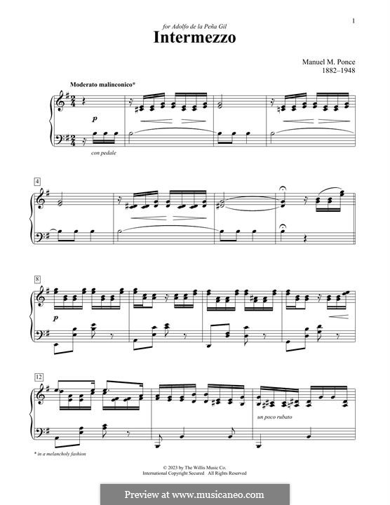 Intermezzo by M. Ponce sheet music on MusicaNeo