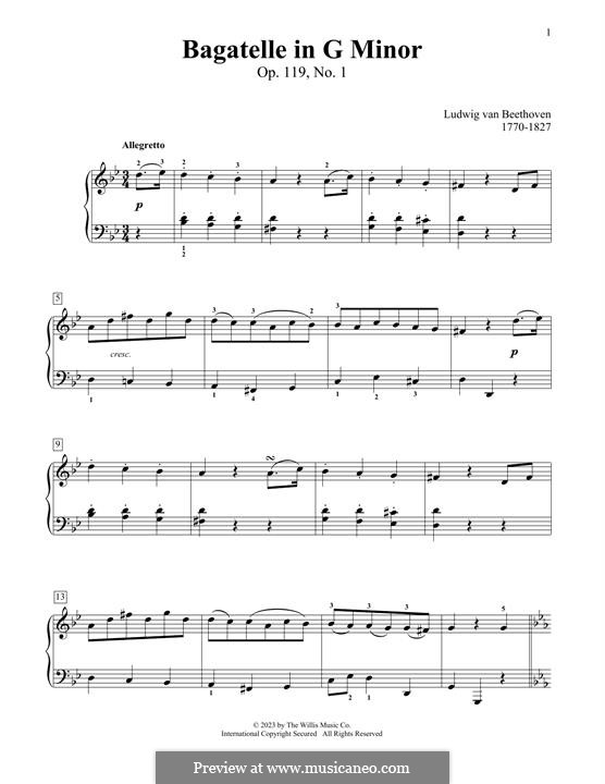 Eleven New Bagatelles for Piano, Op.119: Bagatelle No.1 by Ludwig van Beethoven