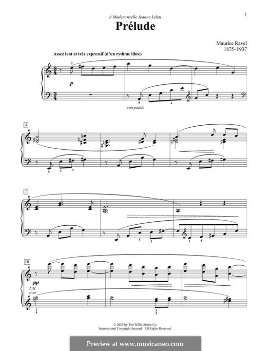 Prelude, M.65: For piano by Maurice Ravel