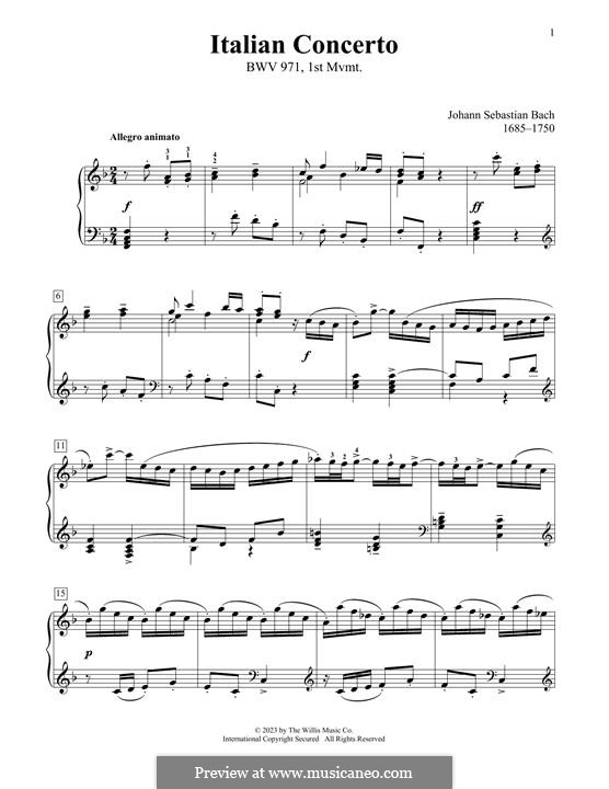 Italian Concerto, BWV 971: Movement I. Arrangement for piano by Johann Sebastian Bach