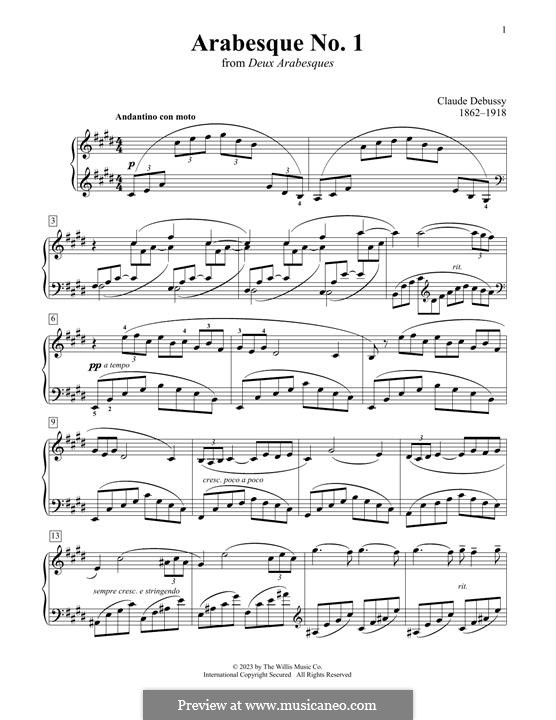 Arabesque No.1: For piano by Claude Debussy