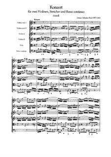 Double Concerto for Two Violins, Strings and Basso Continuo in D Minor, BWV 1043: Full score by Johann Sebastian Bach