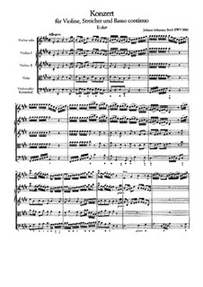 Concerto for Violin, Strings and Basso Continuo No.2 in E Major, BWV 1042: Full score by Johann Sebastian Bach