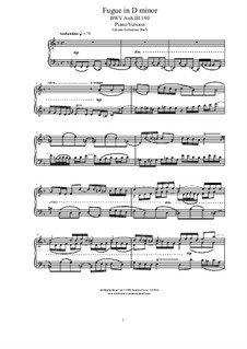 Fugue in D minor, BWV Anh.III.180: Fugue in D minor by Johann Sebastian Bach