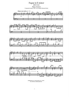 Fugue in E Minor, BWV 945: For piano by Johann Sebastian Bach