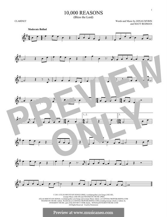 10,000 Reasons (Bless the Lord): For clarinet by Jonas Myrin, Matt Redman