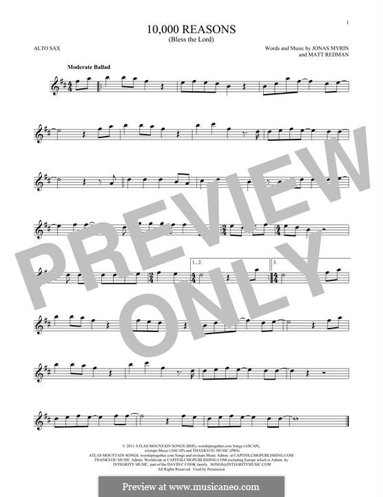 10,000 Reasons (Bless the Lord): For alto saxophone by Jonas Myrin, Matt Redman