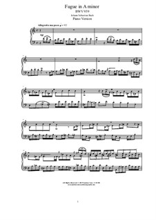 Fugue in A Minor, BWV 959: For piano by Johann Sebastian Bach
