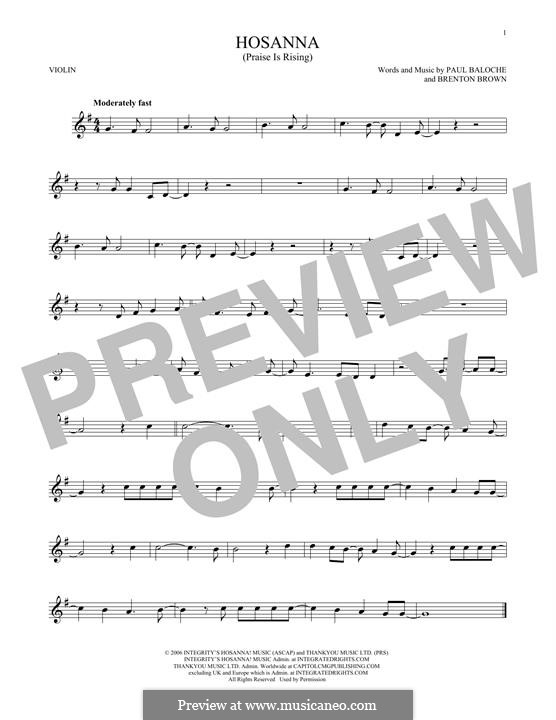 Hosanna (Praise is Rising): For violin by Paul Baloche, Brenton Brown