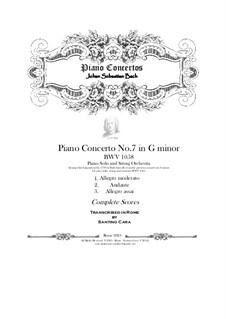 Concerto for Harpsichord and Strings No.7 in G Minor, BWV 1058: Version for piano and string orchestra by Johann Sebastian Bach