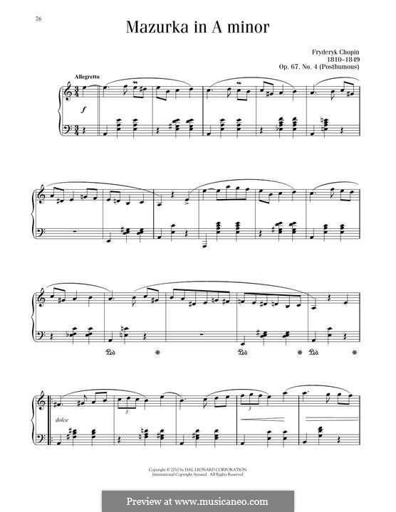 Mazurkas, Op. posth.67: No.4 in A Minor by Frédéric Chopin