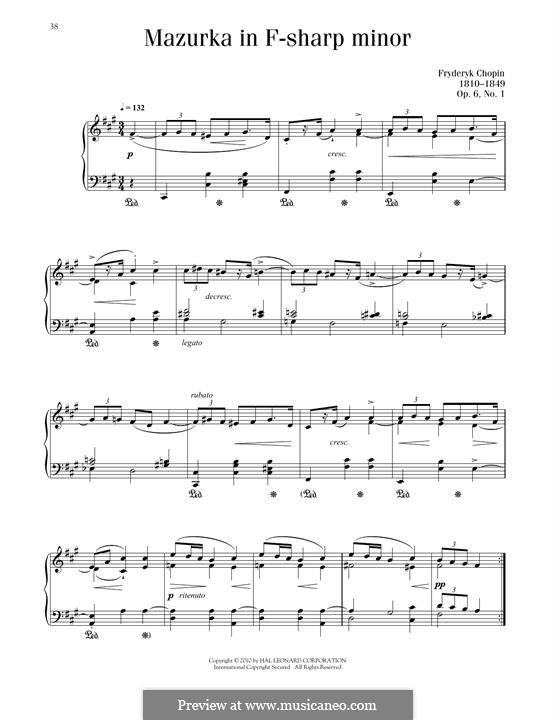 Mazurkas, Op.6: No.1 in F Sharp Minor by Frédéric Chopin