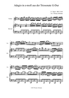 Sonata for Flute, Violin and Harpsichord in G Major, BWV 1038: Score by Johann Sebastian Bach