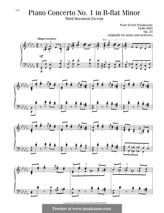 Concerto for Piano and Orchestra No.1 in B Flat Minor, TH 55 Op.23: Movement III, excerpt, for piano by Pyotr Tchaikovsky