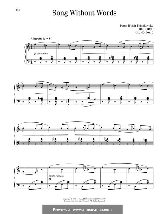 Twelve Pieces , TH 138 Op.40: No.6 Song without Words by Pyotr Tchaikovsky