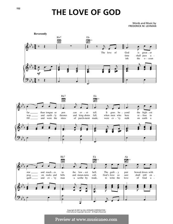 The Love of God: For voice and piano (or guitar) by Frederick M. Lehman