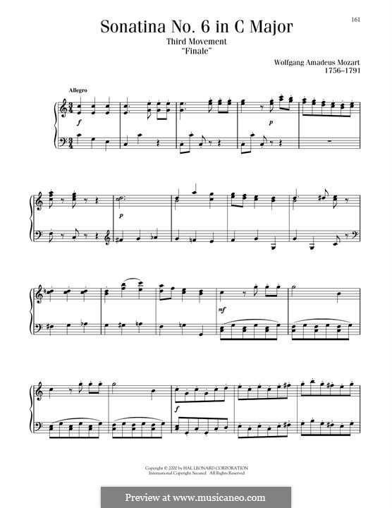 Sonatina for Piano in C Major No.6: For a single performer by Wolfgang Amadeus Mozart
