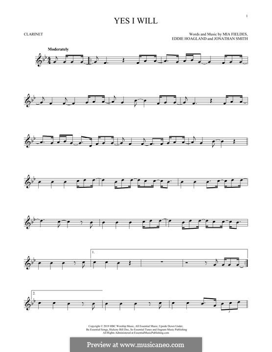 Yes I Will (Vertical Worship): For clarinet by Jonathan Smith, Eddie Hoagland, Mia Fieldes