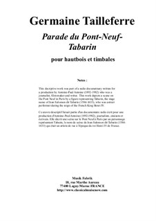 Parade sur le Pont-Neuf: Tabarin for oboe and timpani: Parade sur le Pont-Neuf: Tabarin for oboe and timpani by Germaine Tailleferre