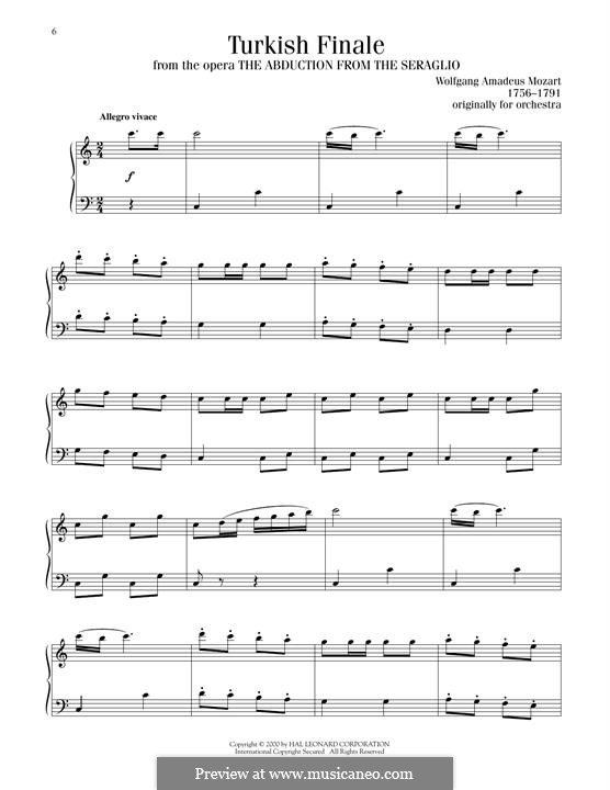 Rondo alla turca (Printable Scores): For piano (finale) by Wolfgang Amadeus Mozart