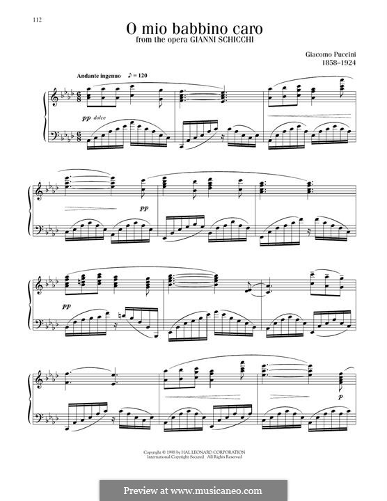 O mio babbino caro: For piano by Giacomo Puccini