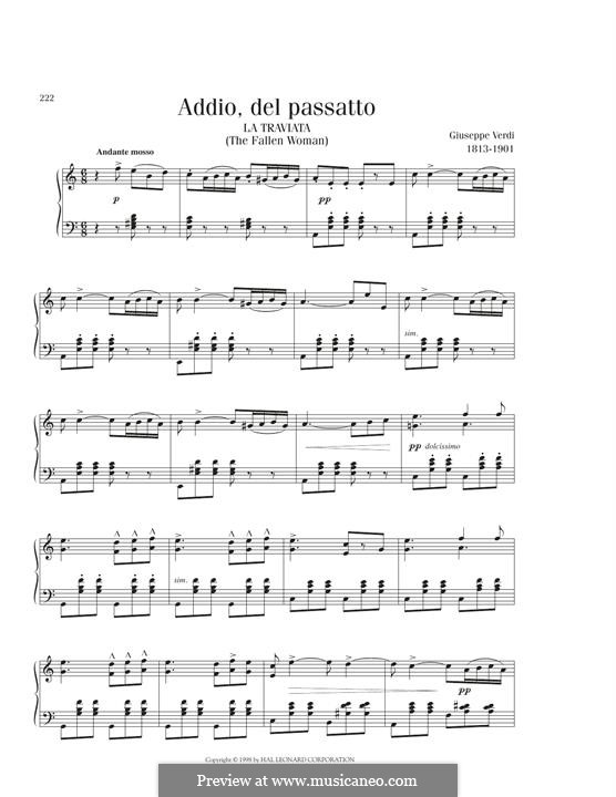 Addio del passato: For piano by Giuseppe Verdi