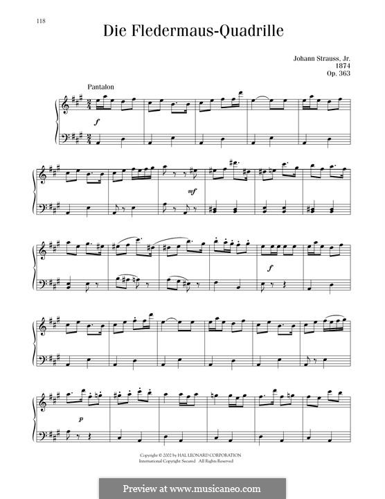 The Bat Quadrille, Op.363: For piano by Johann Strauss (Sohn)