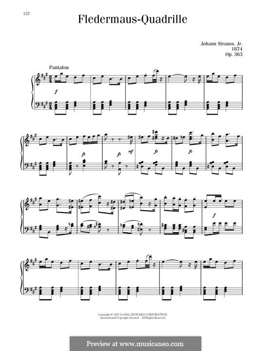 The Bat Quadrille, Op.363: For piano by Johann Strauss (Sohn)