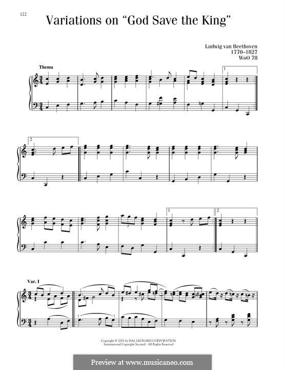 Seven Variations on English Song 'God Save the King', WoO 78: For piano by Ludwig van Beethoven