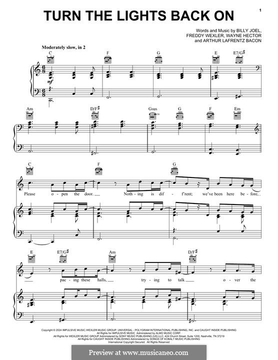 Turn The Lights Back On: For voice and piano (or guitar) by Billy Joel, Wayne Anthony Hector, Freddy Wexler, Arthur Lafrentz Bacon