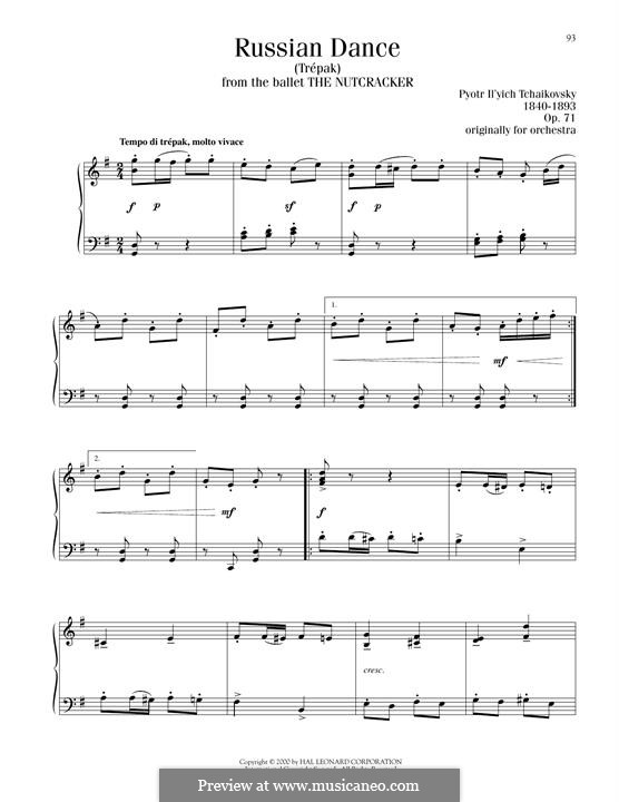 No.4 Russian Dance (Trepak): For piano by Pyotr Tchaikovsky
