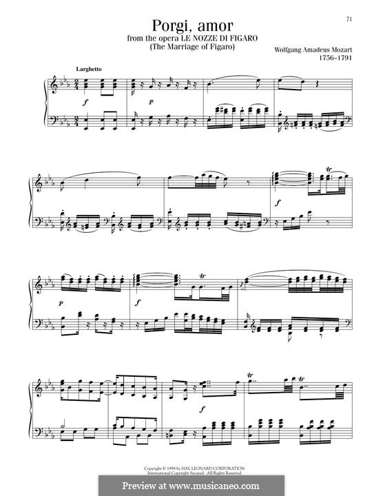 Porgi, amor, qualche ristoro (Grant, Love, Some Comfort): For piano by Wolfgang Amadeus Mozart