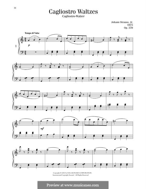 Cagliostro Waltz, Op.370: For piano by Johann Strauss (Sohn)
